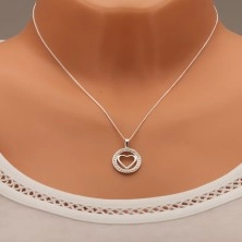 Stříbrný náhrdelník 925, lesklá kontura srdce v zirkonovém kroužku