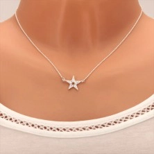 Stříbrný 925 náhrdelník, pěticípá zirkonová hvězda s výřezem