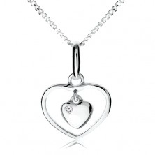 Náhrdelník ze stříbra 925, malé srdíčko visící v obrysu srdce