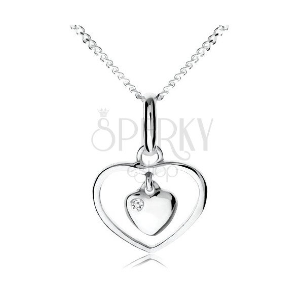 Náhrdelník ze stříbra 925, malé srdíčko visící v obrysu srdce
