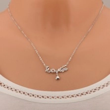 Nastavitelný náhrdelník, nápis "love", motýlek, visící srdíčko, stříbro 925