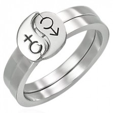 Ocelový prsten zdvojený - znak muže a ženy