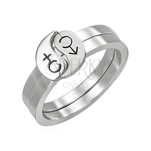 Ocelový prsten zdvojený - znak muže a ženy