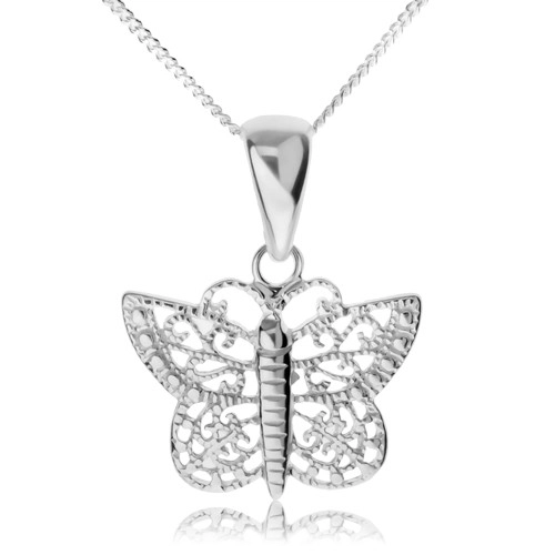 Stříbrný náhrdelník 925, lesklý motýl s filigránovými křídly