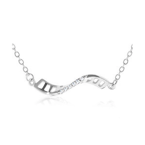 Stříbrný 925 náhrdelník, zvlněná linie, čirý zirkonový pás