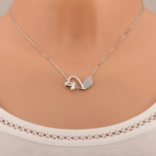 Nastavitelný náhrdelník, asymetrické srdce, lesklý motýlek, stříbro 925