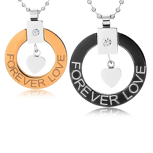 Levně Náhrdelníky pro dva z chirurgické oceli, obrys kruhu, srdíčko, "Forever love"