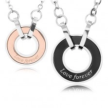 Dva náhrdelníky z oceli 316L, obrys kruhu, nápis "Love forever"
