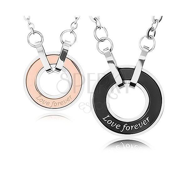 Dva náhrdelníky z oceli 316L, obrys kruhu, nápis "Love forever"