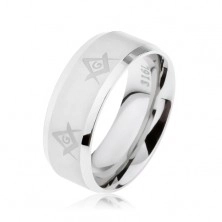 Prsten z chirurgické oceli stříbrné barvy, symboly svobodných zednářů