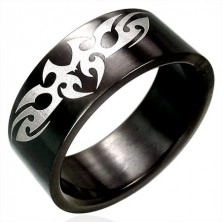 Černý ocelový prsten - TRIBAL symbol