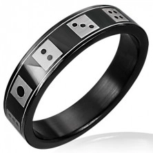 Černý ocelový prsten - hrací kostky