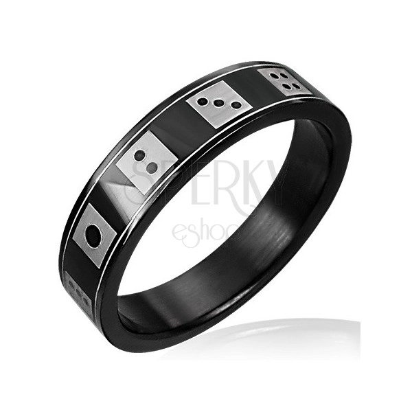 Černý ocelový prsten - hrací kostky