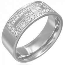 Ocelový prsten s motivem ze zirkonů