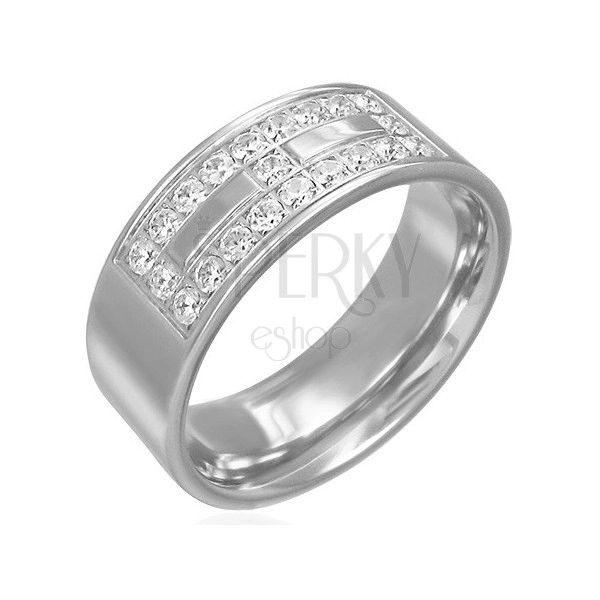 Ocelový prsten s motivem ze zirkonů