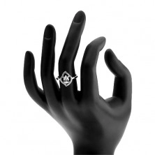 Prsten, stříbro 925, čirá zirkonová kapka, blyštivá kontura listu