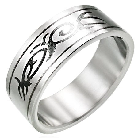 Ocelový prsten s motivem TRIBAL - Velikost: 65