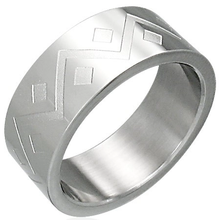 Prsten z chirurgické oceli - geometrický vzor - Velikost: 59
