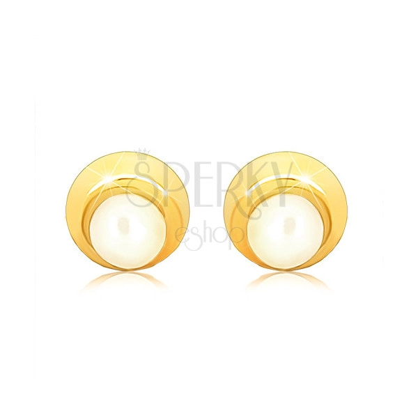 Zlaté náušnice 375 - malý lesklý kruh s drobnou kulatou perličkou
