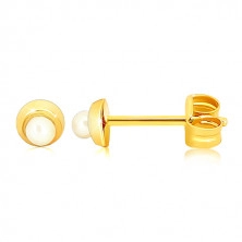 Zlaté náušnice 375 - malý lesklý kruh s drobnou kulatou perličkou