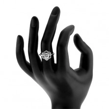 Prsten, stříbro 925, blyštivý květ, broušený čirý zirkon, hladká ramena