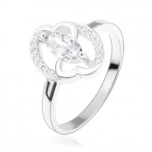 Zásnubní prsten, stříbro 925, čiré zirkonové zrnko, propojená srdce