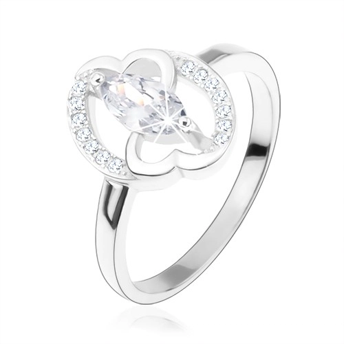 Zásnubní prsten, stříbro 925, čiré zirkonové zrnko, propojená srdce - Velikost: 54