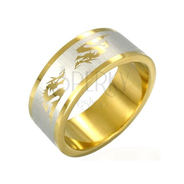 Pozlacený ocelový prsten - čínský drak