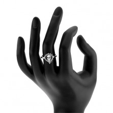 Prsten ze stříbra 925, asymetrická slza - obrys, čirá zirkonová kapka