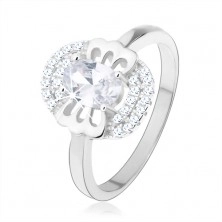 Zásnubní prsten, stříbro 925, čirý zirkon - motýlek, zdvojený lem