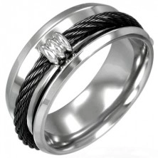 Prsten z oceli - černé lanko