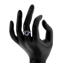Stříbrný 925 prsten, kulatý zirkon tanzanitové barvy v kontuře srdce