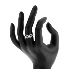 Prsten, stříbro 925, asymetrické zatočené linie, čirý kulatý zirkon