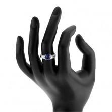 Zásnubní prsten, stříbro 925, modrý zirkonový čtverec, zdobená ramena