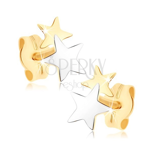 Puzetové náušnice ze žlutého 9K zlata - dvoubarevné hvězdičky