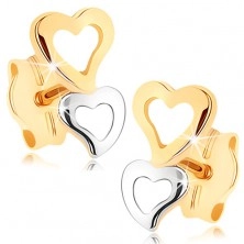 Zlaté náušnice 375 - dvě srdcovité kontury v dvoubarevném provedení