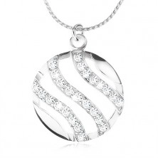 Stříbrný náhrdelník 925, řetízek a kulatý přívěsek, vlnky vykládané zirkony