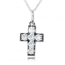 Stříbrný 925 náhrdelník, řetízek s přívěskem, latinský kříž zdobený zirkony