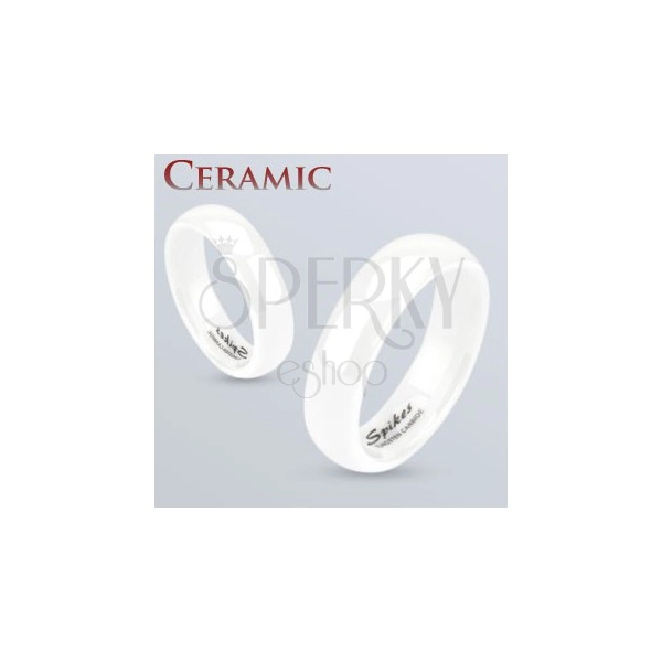 Bílý keramický prsten, hladký zaoblený povrch, vysoký lesk, 6 mm