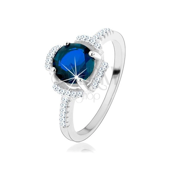 Zásnubní prsten, stříbro 925, modrý kvítek, lupínky z čirých zirkonků