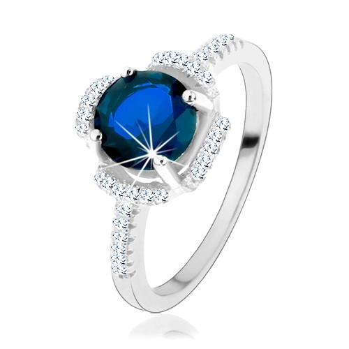 Zásnubní prsten, stříbro 925, modrý kvítek, lupínky z čirých zirkonků - Velikost: 50