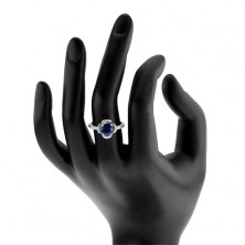 Zásnubní prsten, stříbro 925, modrý kvítek, lupínky z čirých zirkonků