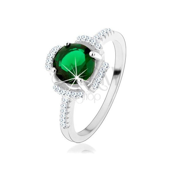 Prsten ze stříbra 925, zelený kvítek, lupínky z čirých zirkonů