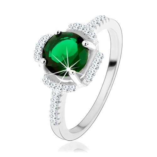 Prsten ze stříbra 925, zelený kvítek, lupínky z čirých zirkonů - Velikost: 58