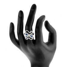 Prsten ze stříbra 925, blyštivé zvlněné linie, modré zirkony