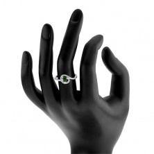 Zásnubní stříbrný prsten 925, zelené zirkonové srdíčko, třpytivé linie