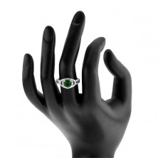 Prsten ze stříbra 925, dvojitá třpytivá kontura, zelený kulatý zirkon