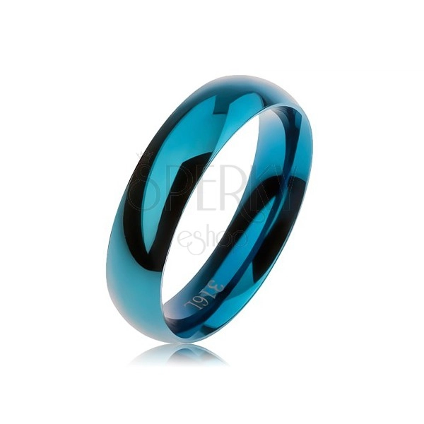 Modrý ocelový prsten, hladký zaoblený povrch, vysoký lesk, 5 mm
