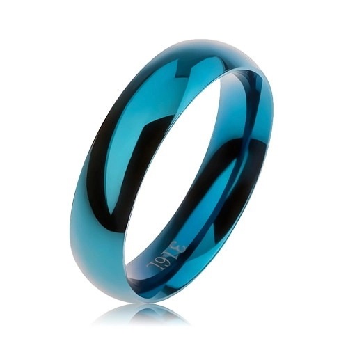 Modrý ocelový prsten, hladký zaoblený povrch, vysoký lesk, 5 mm - Velikost: 52