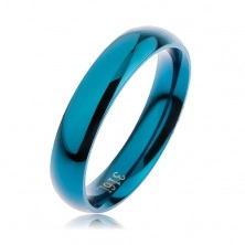 Prsten z oceli 316L modré barvy, hladký zaoblený povrch bez vzoru, 4 mm